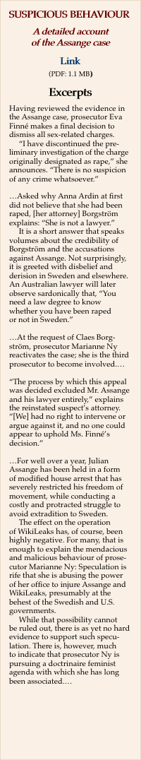 Excerpts from detailed account of the Assange case.